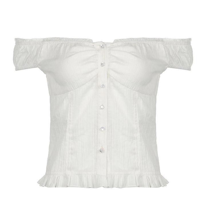 Damen Off-Shoulder Bluse mit Rüschensaum Echo Archiv