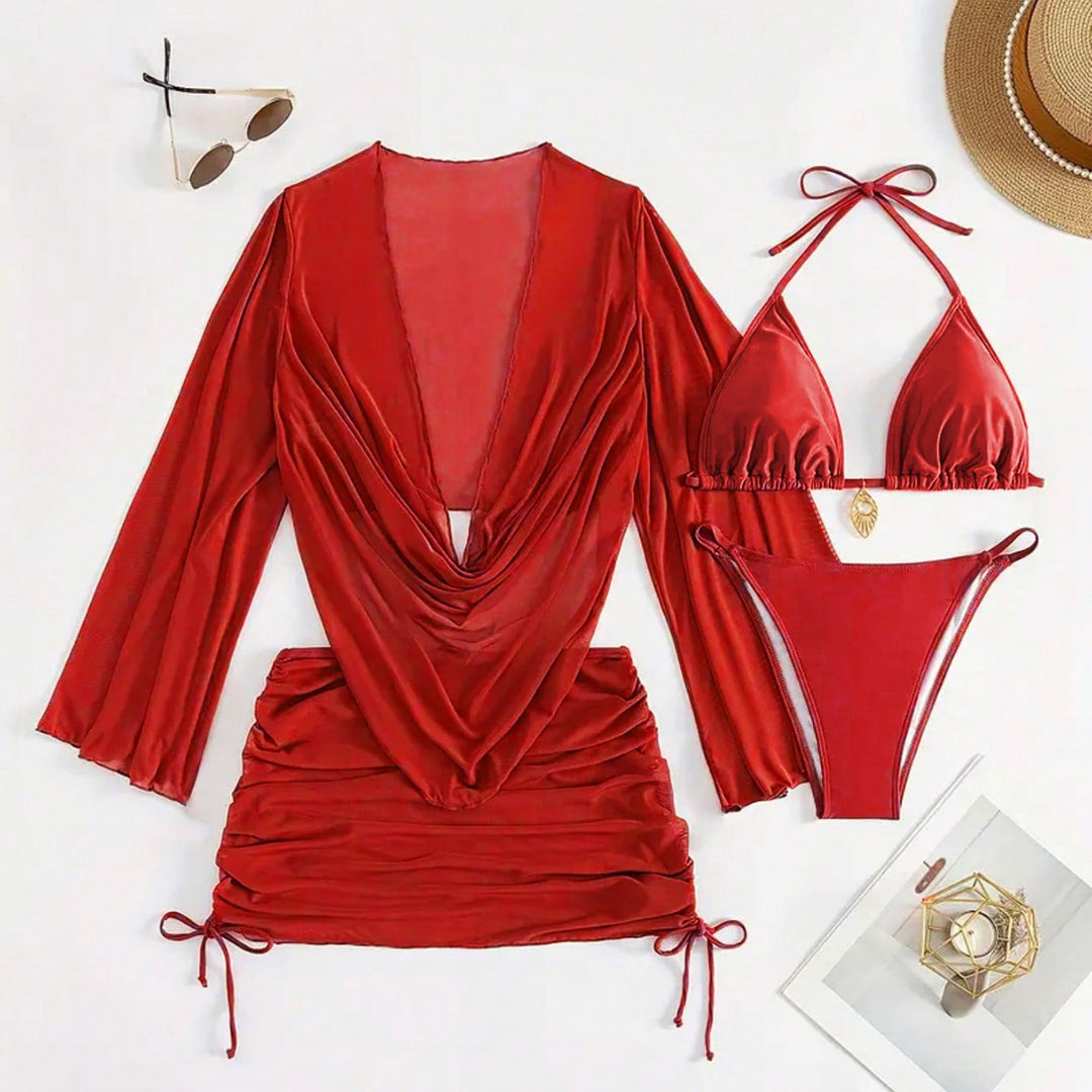 Damen Bikini-Set mit raffinierter Wickelbluse und halbtransparentem Rock Echo Archiv