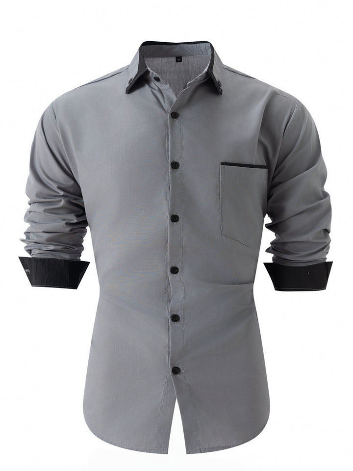 Herren elegantes Langarmhemd mit Kontrastdetails Echoarchiv