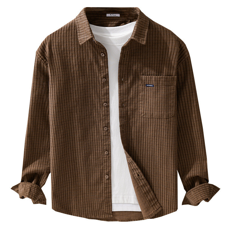 Herren Feinstruktur-Hemdjacke im Cord‑Look mit aufgesetzter Brusttasche Echoarchiv