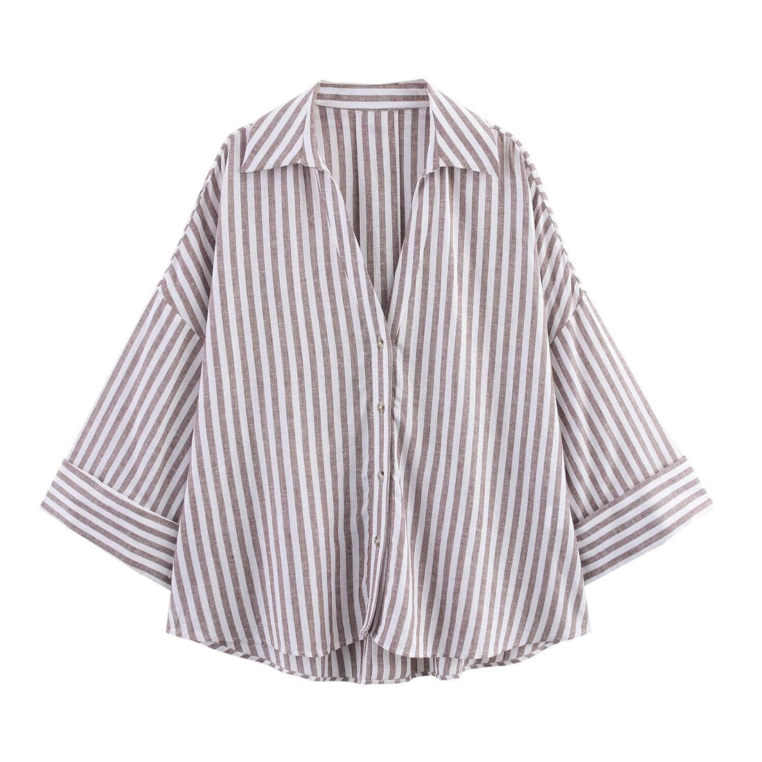 Damen Oversize-Hemdbluse mit vertikalem Streifenmuster und verlängertem Rücken Echoarchiv