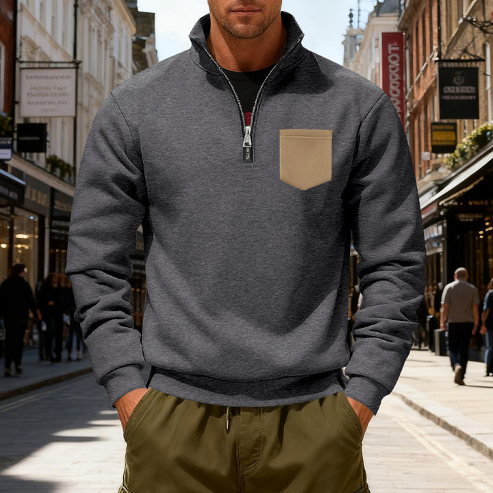 Herren modischer Sweatshirt mit halbem Reißverschluss und aufgesetzter Tasche Echoarchiv