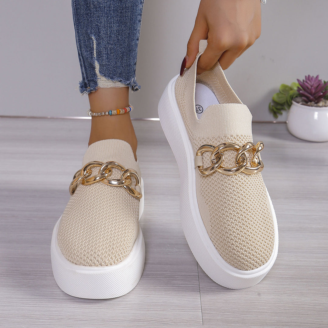 Damen Strick‑Slip‑On Sneaker mit Plateau‑Sohle und auffälliger Metallkettendeko Echo Archiv