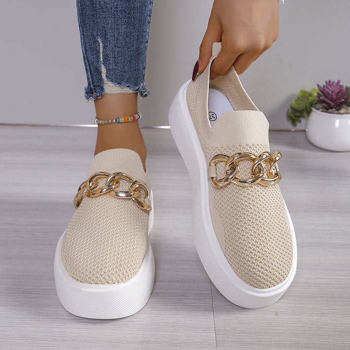 Damen Strick‑Slip‑On Sneaker mit Plateau‑Sohle und auffälliger Metallkettendeko Echo Archiv