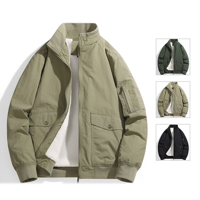 Herren Utility-Fliegerjacke mit Teddyfutter, Stehkragen und Ärmel-Tasche Echo Archiv