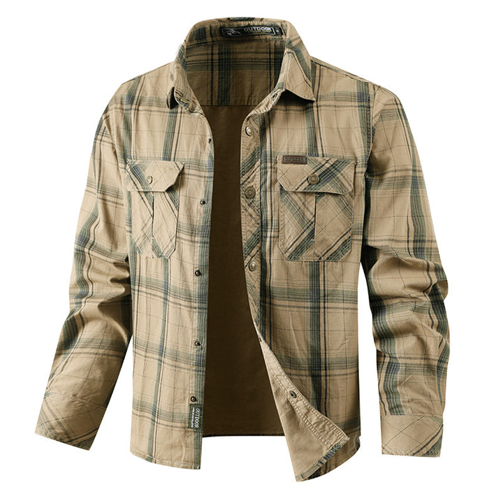 Herren nan kariertes Overshirtjacke aus Baumwoll-Twill mit doppelt verstärkten Brusttaschen und verlängertem Schnitt Echo Archiv