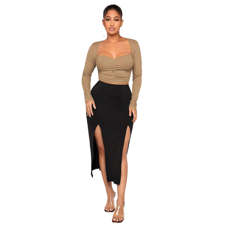Damen figurformendes Ripp-Crop-Top mit Herz-Bustier und Mittelraffung – Avérine