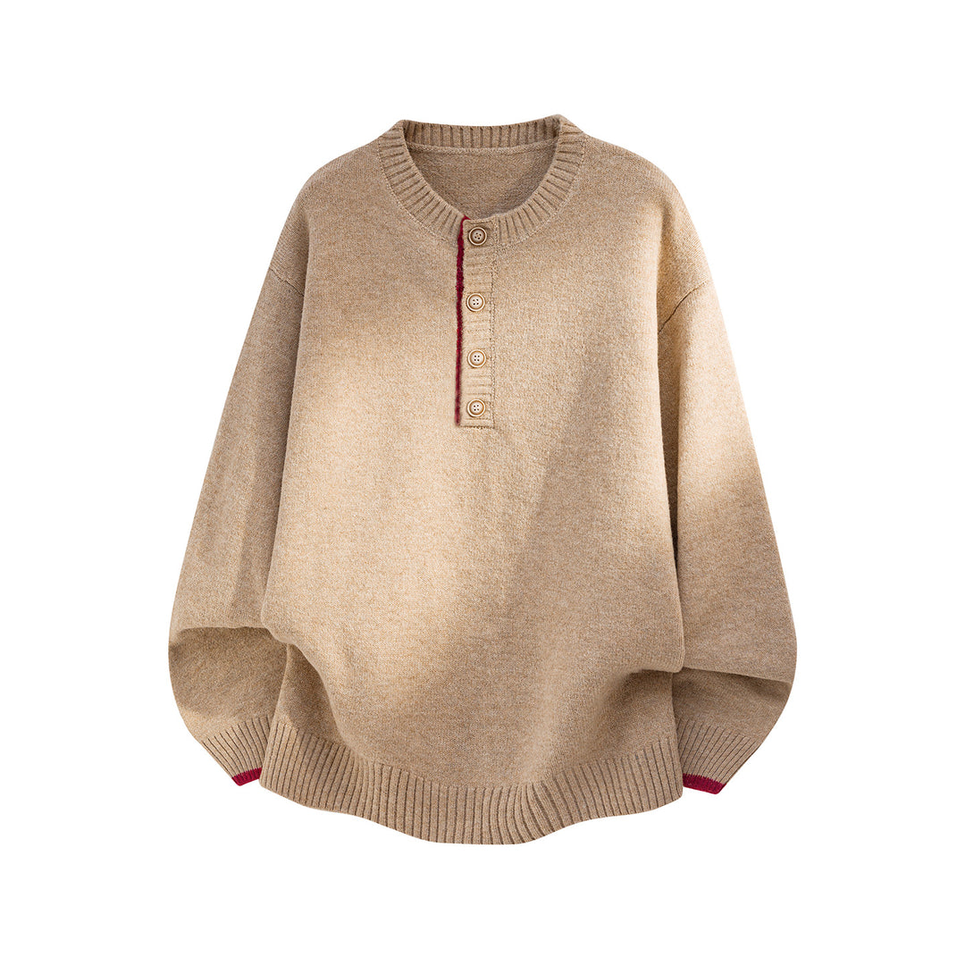 Damen Oversize Strickpullover mit Henley-Knopfleiste und kontrastierten Bündchen Echo Archiv