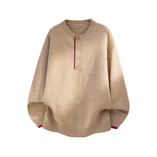 Damen Oversize Strickpullover mit Henley-Knopfleiste und kontrastierten Bündchen Echo Archiv