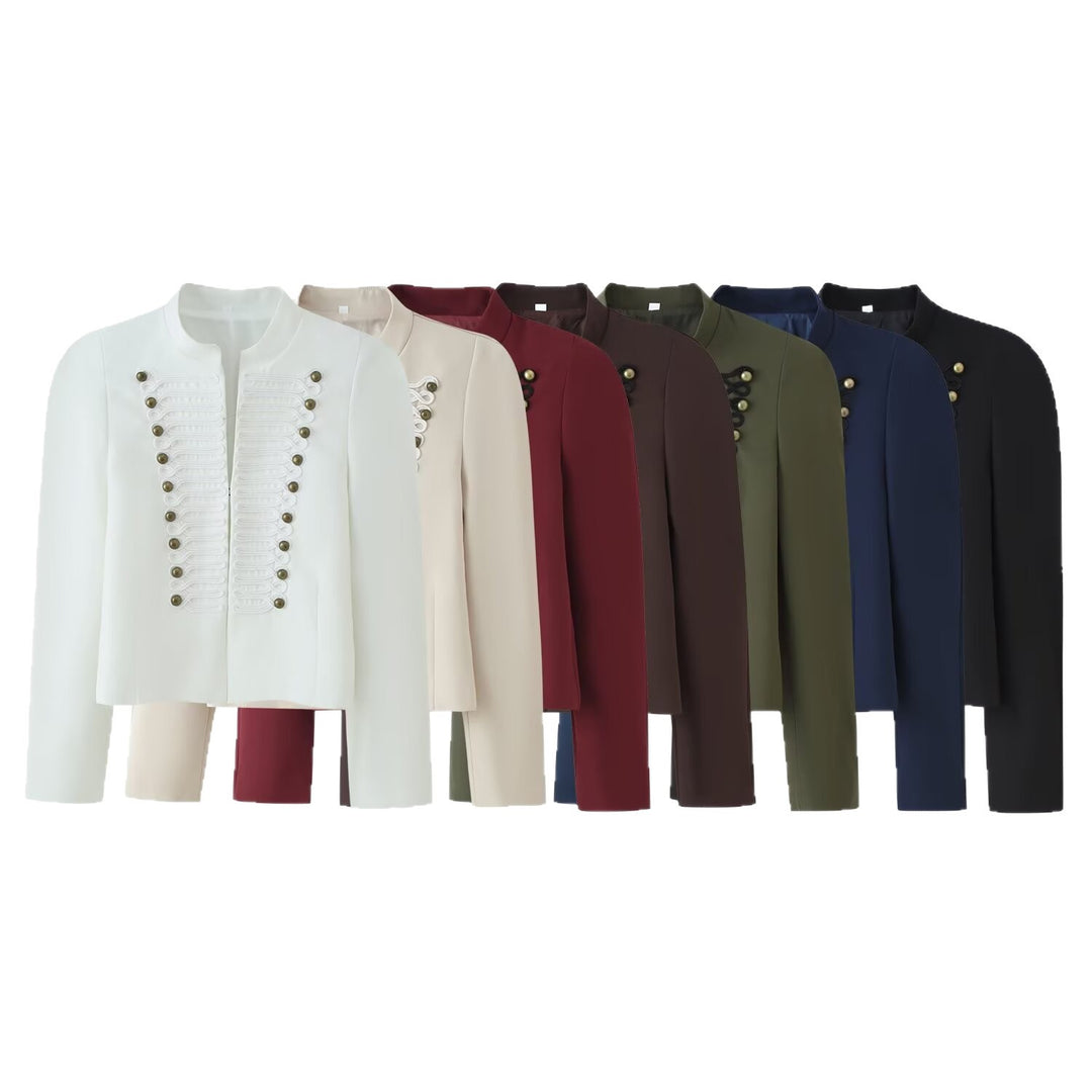 Damen Cropped Blazer im Militärlook mit Zierkordeln und Stehkragen Echoarchiv