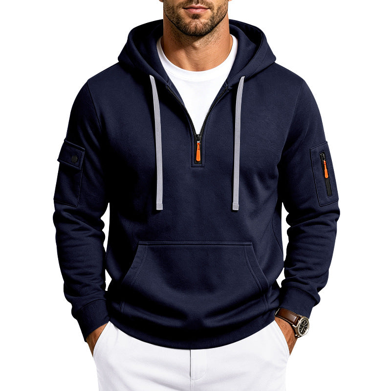 Herren Utility-Halbzip-Kapuzenpullover mit Ärmel-Taschen und Kängurutasche Echoarchiv