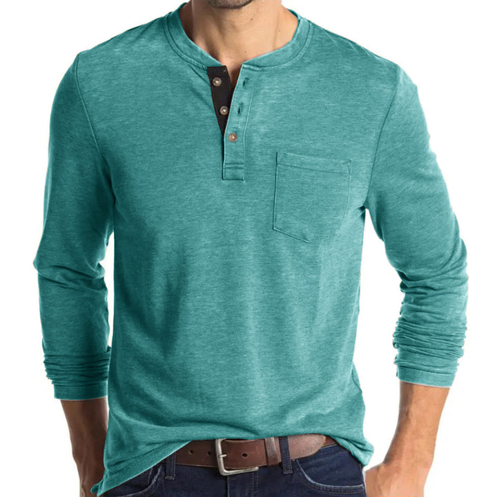 Herren Langarm-Henley-Shirt mit modischen Knöpfen Echoarchiv