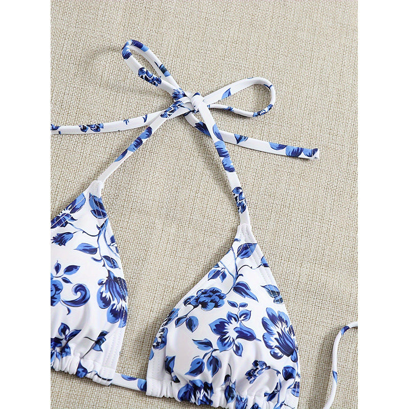 Damen Bunt gemusterter Triangel-Bikini-Set mit leichtem Überwurf Echo Archiv