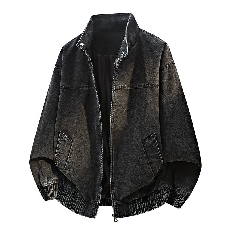 Herren Oversize-Bomberjacke im Used-Effekt mit Stehkragen, elastischem Bund und Pattentaschen Echoarchiv