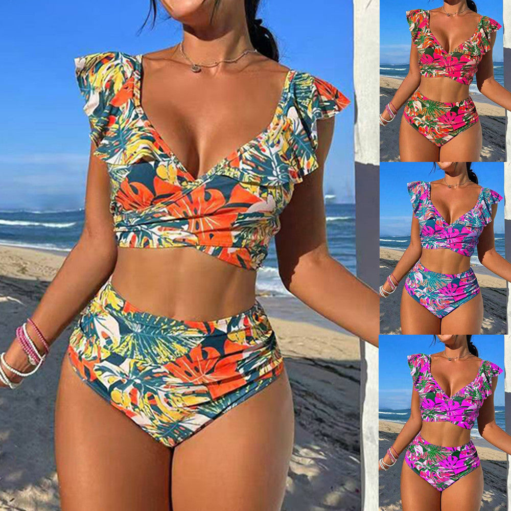 Damen Hoch-tailliertes Badebikini mit verspielten Rüschendetails Echo Archiv
