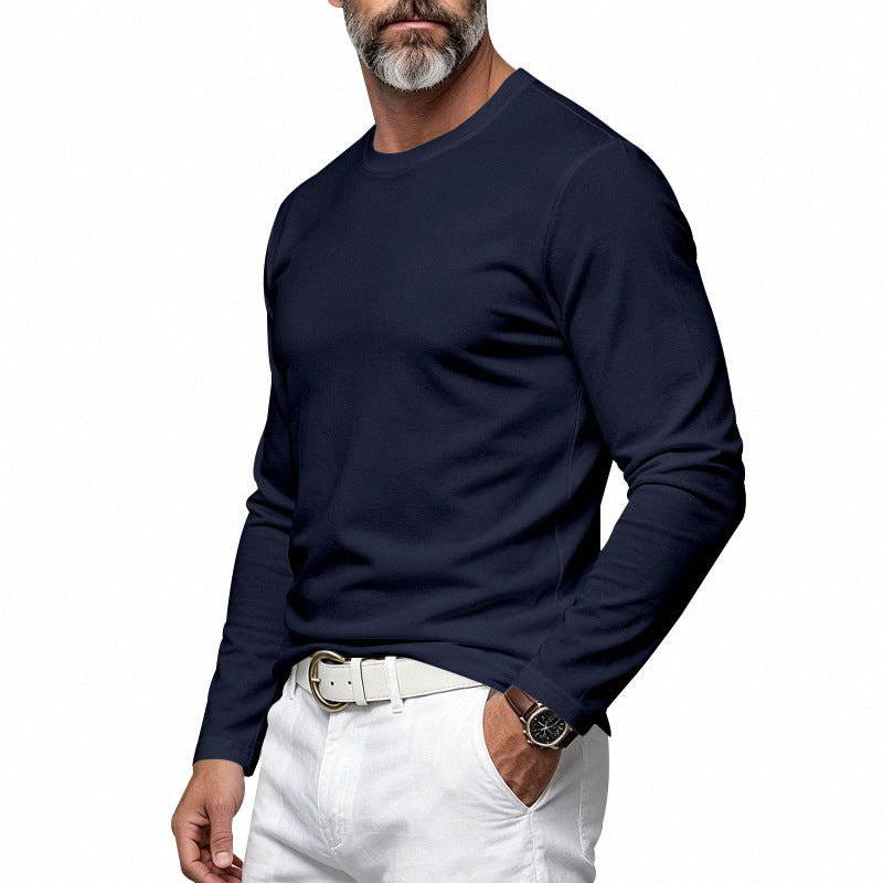Herren Slim-Fit Baumwoll-Langarmshirt mit Rundhalsausschnitt Echoarchiv