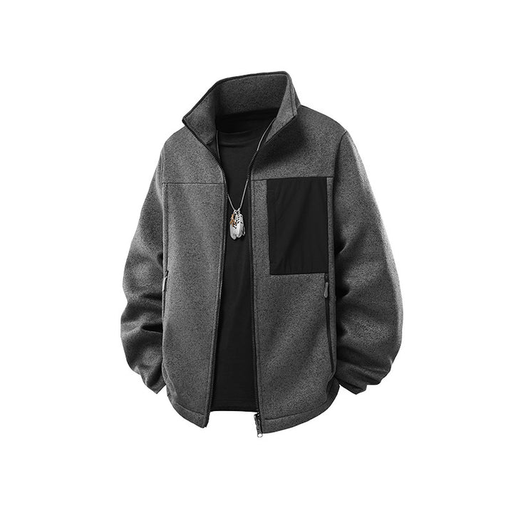Herren Struktur-Fleece-Zipjacke mit hohem Stehkragen und Nylon-Brusttasche Echo Archiv