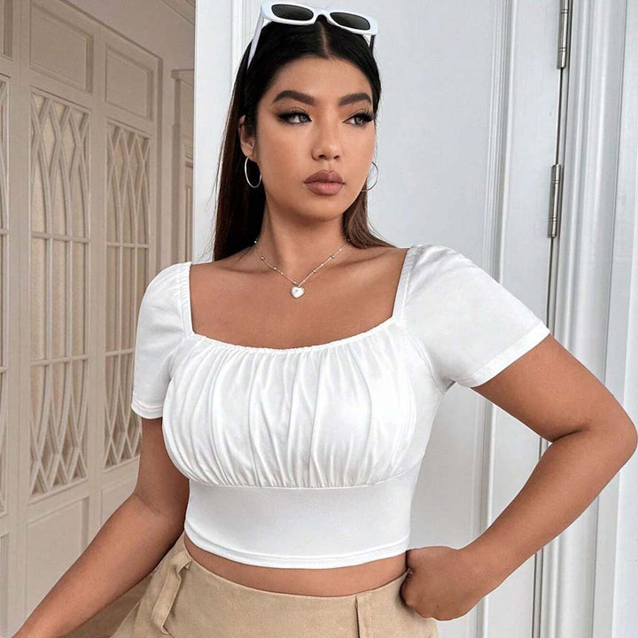 Damen Crop-Top mit gerafftem Design und nostalgischen Puffärmeln Echo Archiv