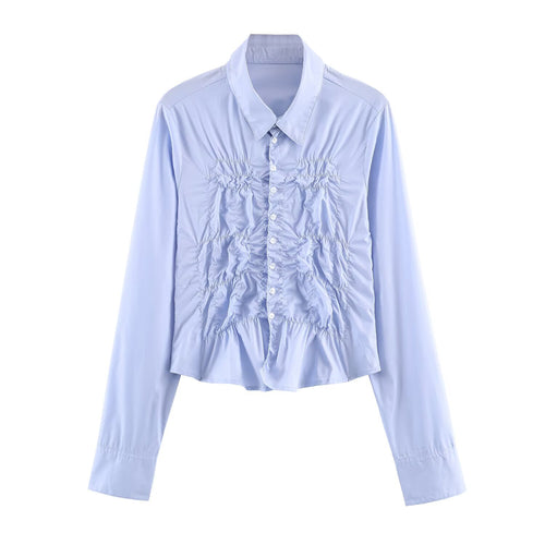 Damen Hemdbluse mit Smock‑Raffung und klassischem Kragen Echoarchiv