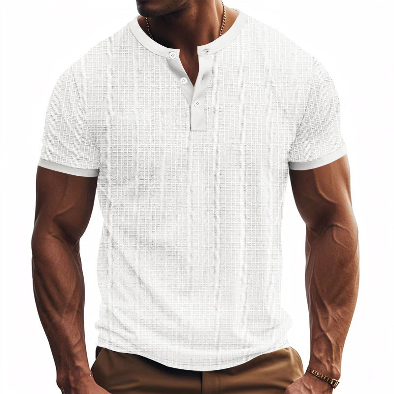Herren modisches Kurzarm-Henley-Shirt mit strukturiertem Design Echoarchiv