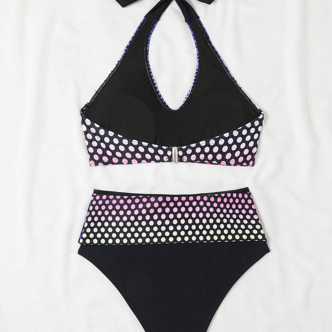 Damen Hochgeschnittenes Bikini-Set mit stilvollem Punktmuster Echo Archiv