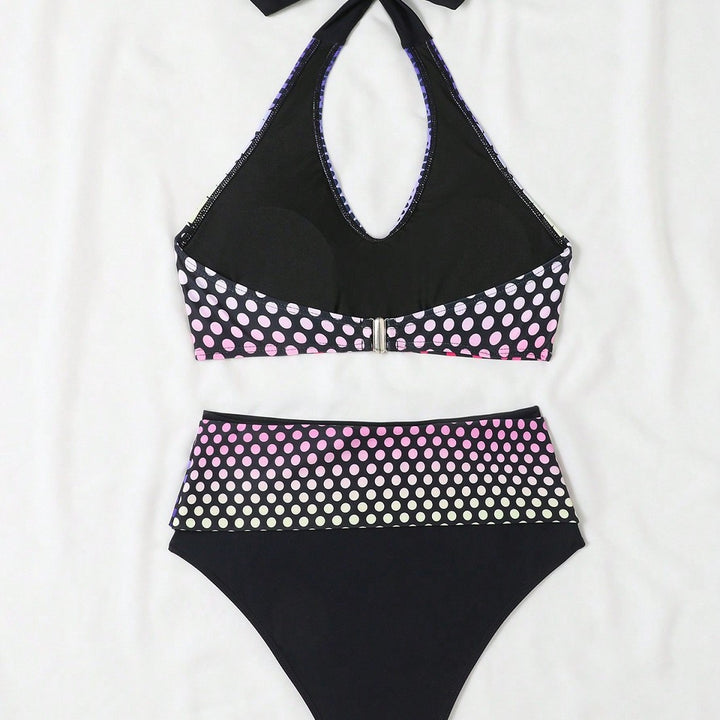 Damen Hochgeschnittenes Bikini-Set mit stilvollem Punktmuster Echo Archiv