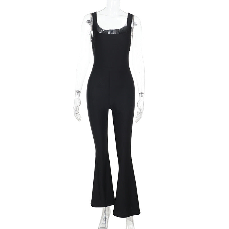 Damen Eleganter Wickel-Overall mit tiefem Ausschnitt und ausgestellten Beinen Echo Archiv