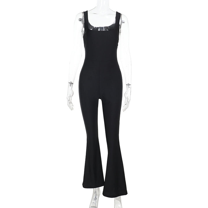 Damen Eleganter Wickel-Overall mit tiefem Ausschnitt und ausgestellten Beinen Echo Archiv