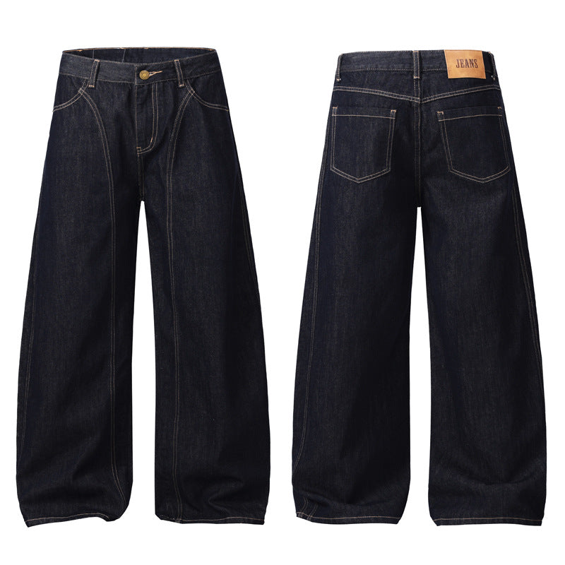 Unisex Ultraweite tiefsitzende Baggy-Jeans aus rohem Denim mit Kontrastnähten Echo Archiv