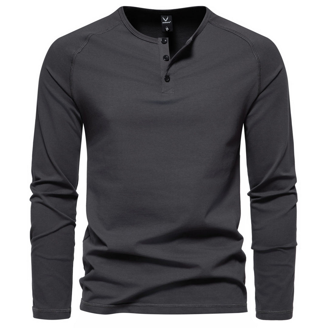 Herren nan langärmeliges Henley-Shirt aus Baumwollmischung mit Knopfleiste und schmaler Schnitt Echo Archiv