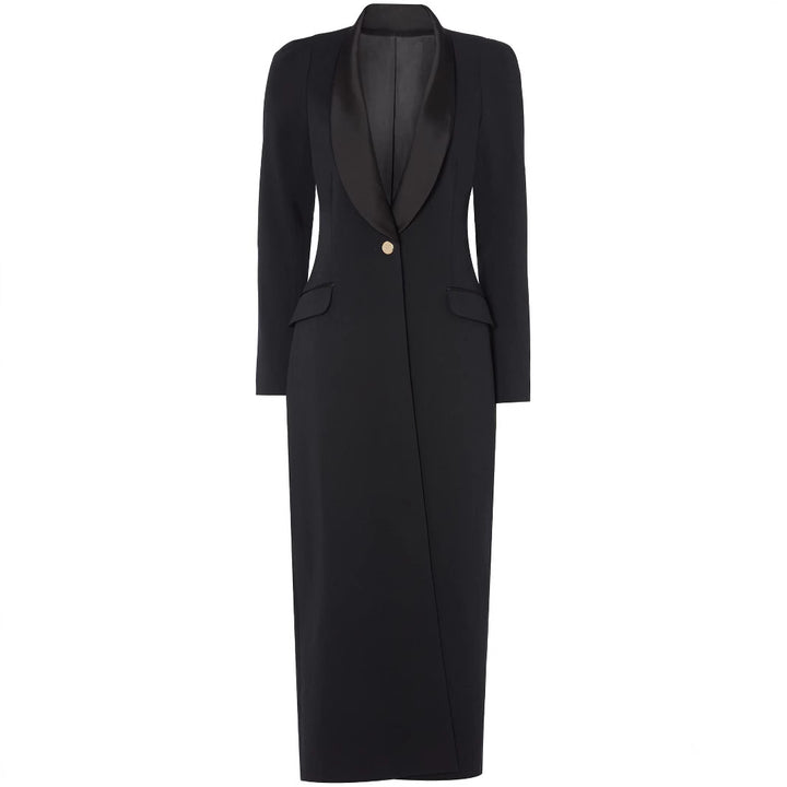 Damen Maxikleid im Smoking‑Blazer‑Stil mit Schalkragen und Ein‑Knopf‑Verschluss Echoarchiv