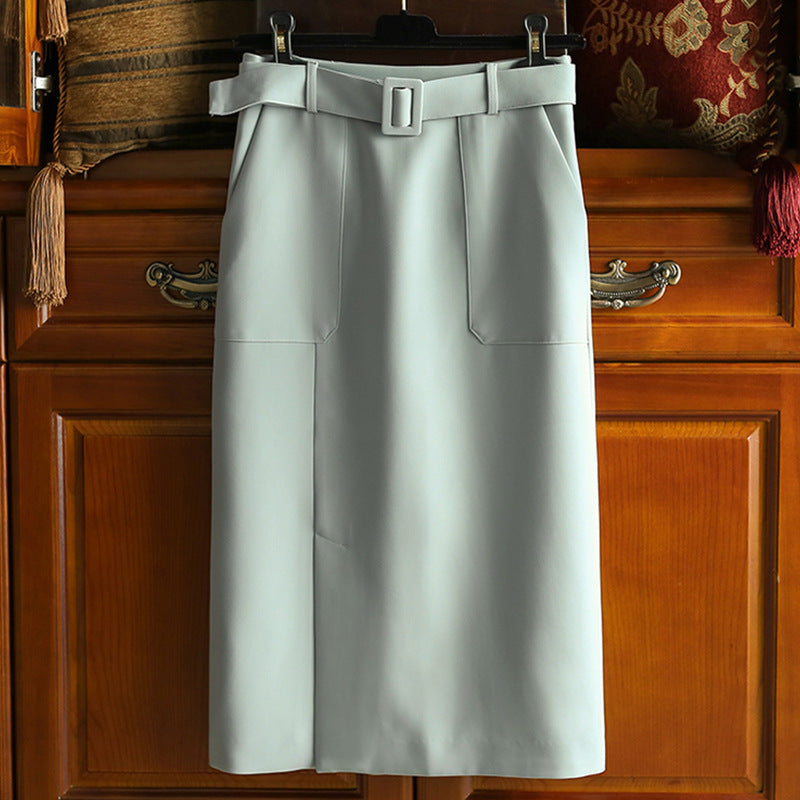 Damen Eleganter High-Waist Bleistiftrock mit Gürtel Echoarchiv