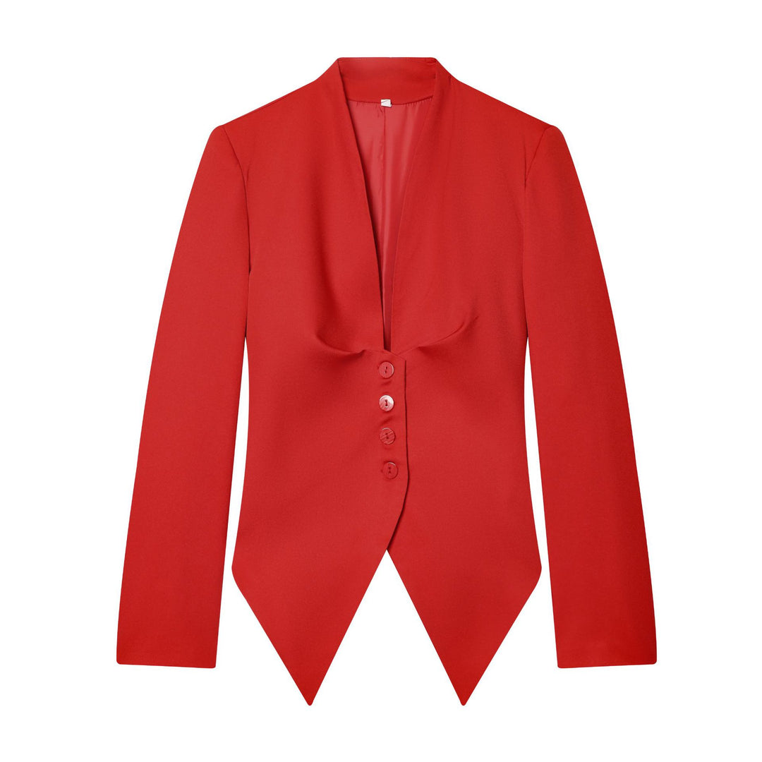 Damen taillierter Blazer mit Schalkragen, figurbetonter Knopfleiste und spitz zulaufendem Zipfelsaum – Valéne