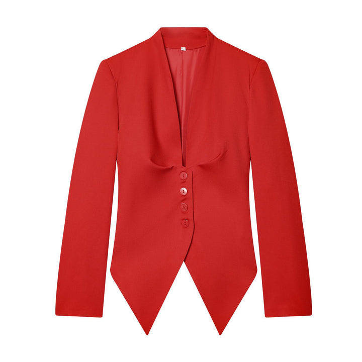 Damen taillierter Blazer mit Schalkragen, figurbetonter Knopfleiste und spitz zulaufendem Zipfelsaum – Valéne