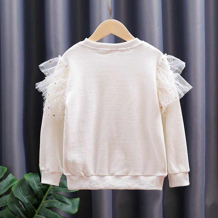 Mädchen modisches Sweatshirt mit transparenten Puffärmeln und Schleifendetail Echo Archiv