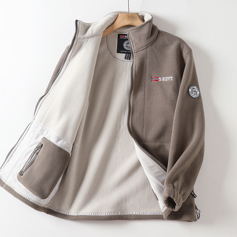 Herren Fleecejacke mit Stehkragen, durchgehendem Reißverschluss und elastischen Bündchen – Cavarno
