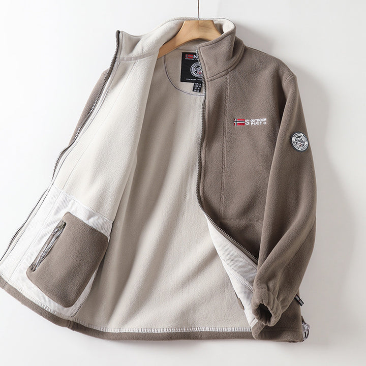 Herren Fleecejacke mit Stehkragen, durchgehendem Reißverschluss und elastischen Bündchen – Cavarno