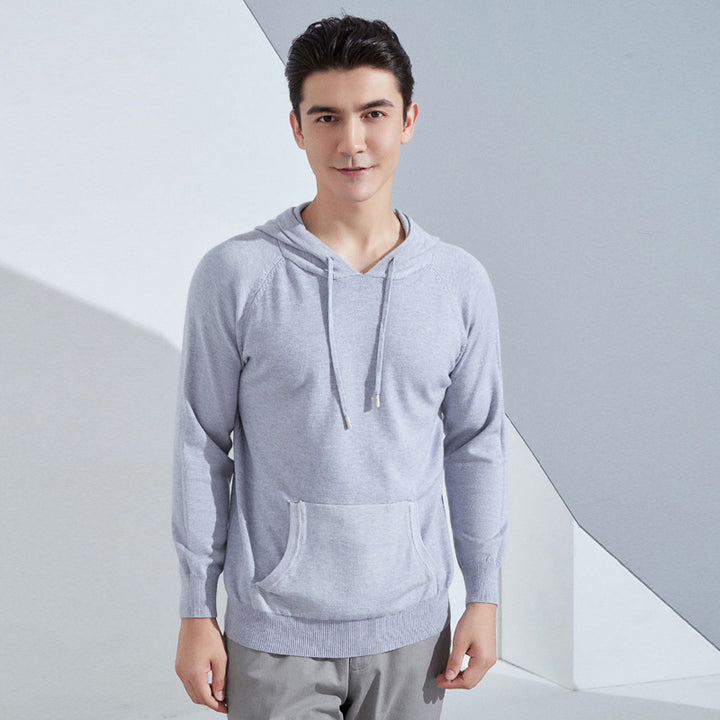 Herren Leichter Kapuzen-Feinstrickpullover mit Kängurutasche und Raglanärmeln Echoarchiv