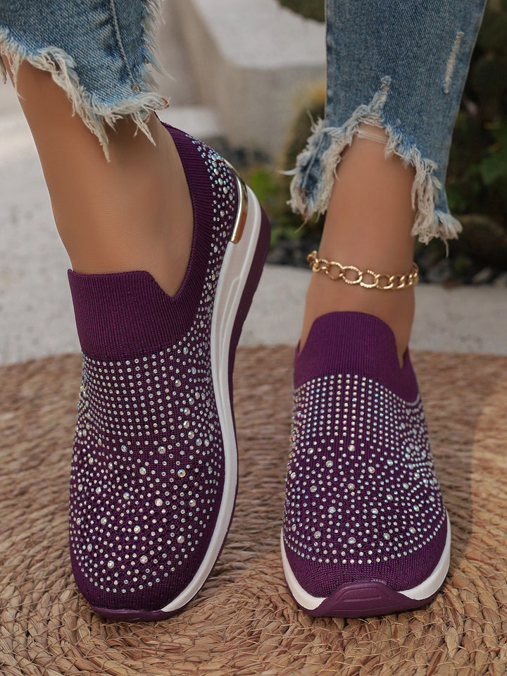 Damen  Strick Slip-On Sneaker mit funkelndem Strassbesatz, elastischem Einstieg und dämpfender Plateausohle Echo Archiv