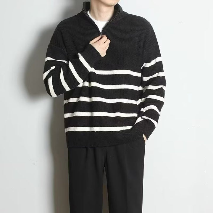 Herren Grobstrickpullover mit Zipper und Streifen Echo Archiv