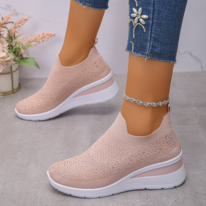 Damen Strick‑Slip‑On‑Sneaker mit verstecktem Keil und Glitzerapplikation Echo Archiv