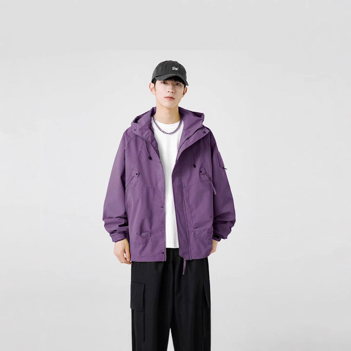 Herren Windbreaker-Jacke mit verstellbarem Kapuzenkragen und praktischen Taschen Echoarchiv