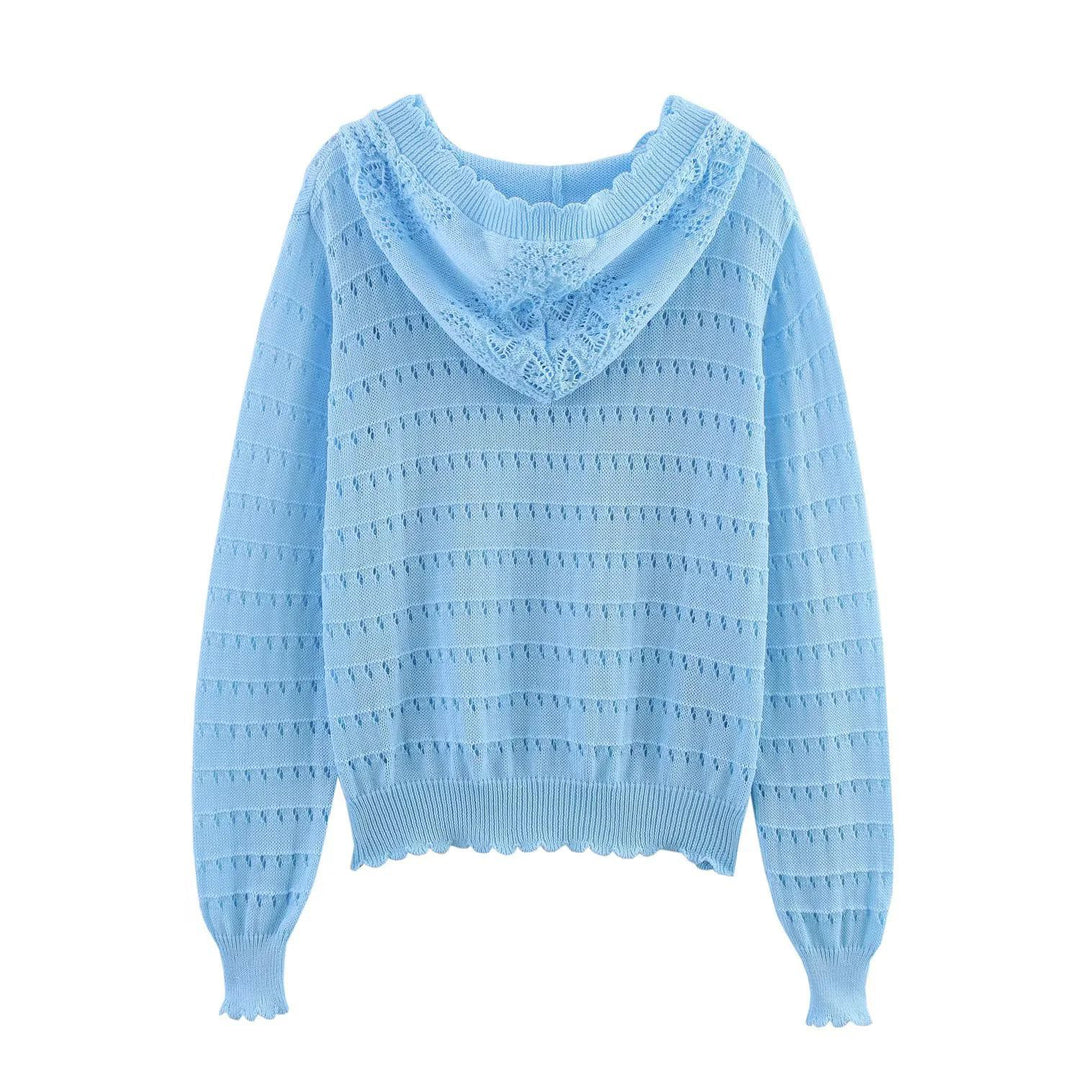 Damen nan Kapuzen-Strickpullover mit Ajourmuster, Tunnelzug und Ballonärmeln Echo Archiv