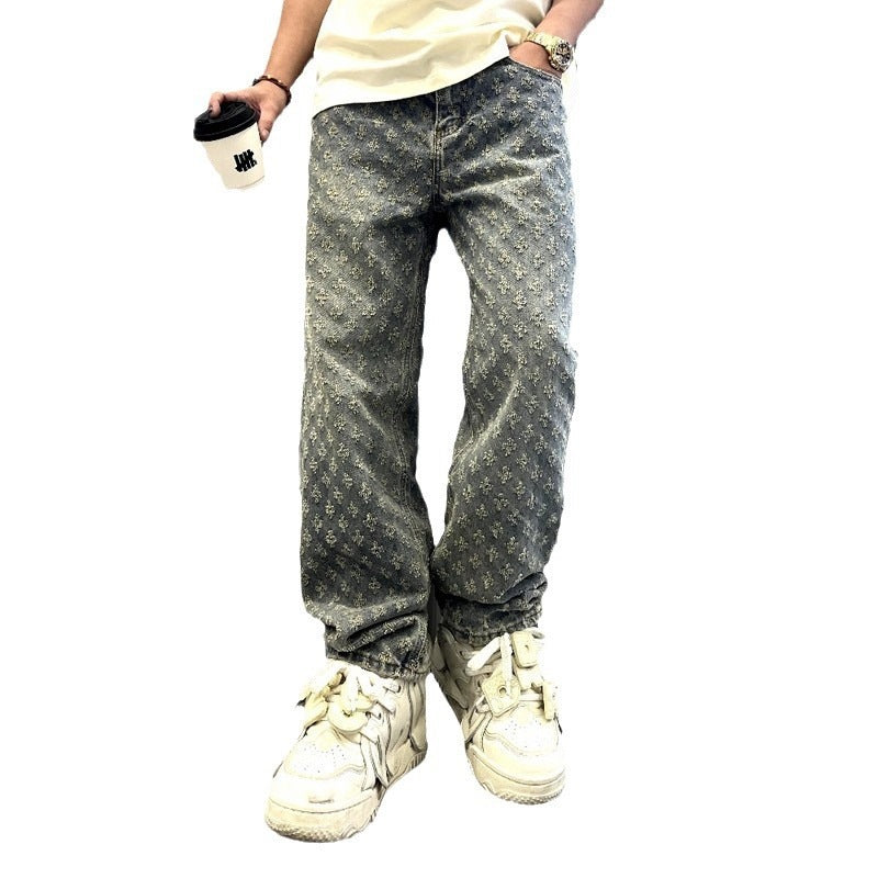 Herren Modische Relaxed Fit Jeans mit floralem Muster Echo Archiv