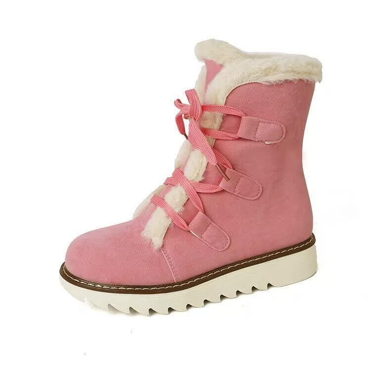 Damen gefütterte Schnürstiefelette mit Kunstfellkragen, elastischen Schlaufendetails und gezahnter Profilsohle – Lioré