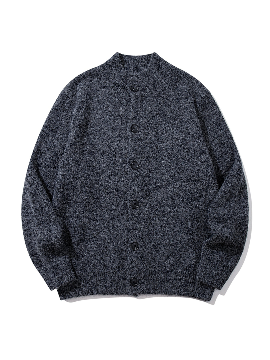 Unisex Grobgestrickte Bouclé-Cardigan mit Stehkragen und Knopfleiste Echoarchiv