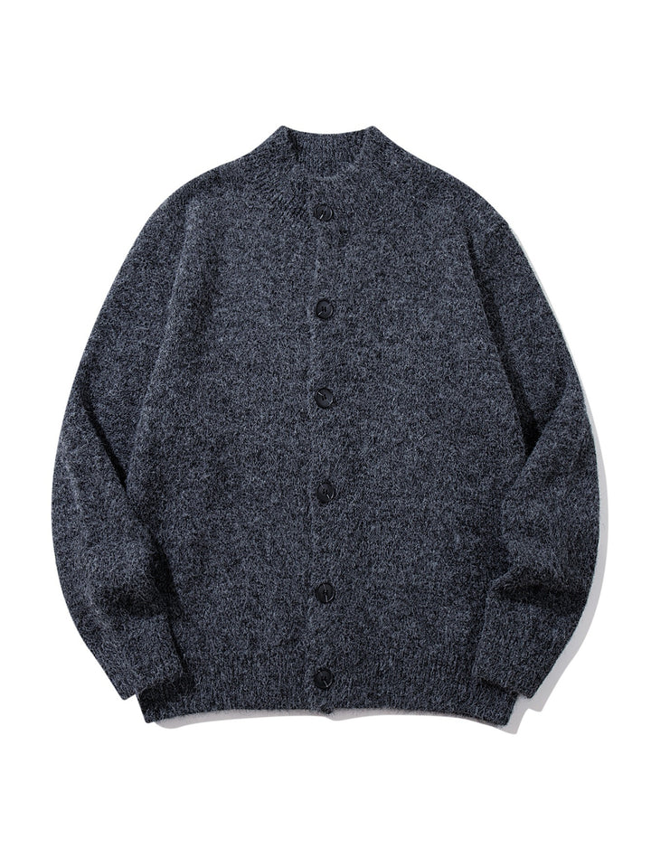 Unisex Grobgestrickte Bouclé-Cardigan mit Stehkragen und Knopfleiste Echoarchiv