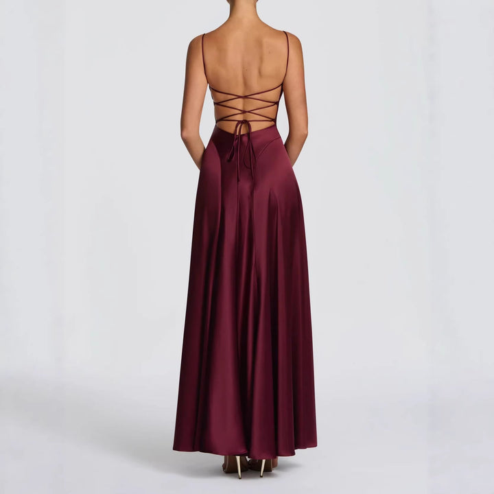 Damen Elegantes Maxi-Kleid mit fließendem Satin und verführerischem Spaghettiträger Echoarchiv