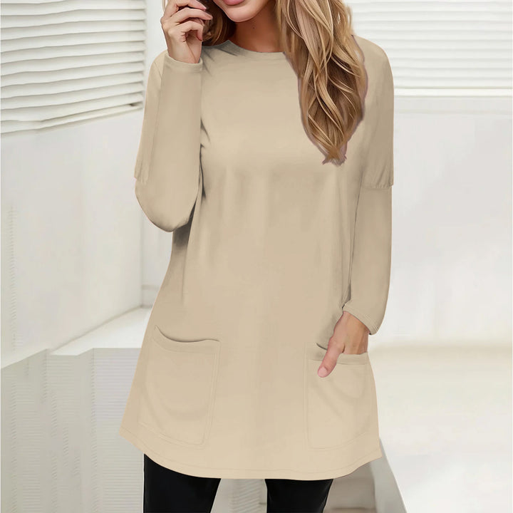 Damen Freizeit Longline Tunika mit Rundhalsausschnitt und aufgesetzten Taschen Echoarchiv