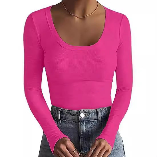 Damen Schmal geschnittenes Langarm-Feinstricktop mit weitem U-Ausschnitt Echo Archiv